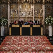 The Duke of Edinburgh's Insignias placed on the altar in St George's Chapel, Windsor.  Steve Parsons/PA Wire