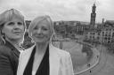 A view of Bradford in the background with former CEO of Bradford Council, Kersten England, left, and Mayor of West Yorkshire Tracy Brabin, right