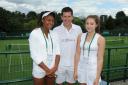 On the hallowed courts of Wimbledon: Nency Chipan, left, and Rebecca Richardson, right, with Tim Henman