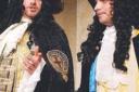 Dressed to impress: Richard Langeden plays the Earl of Rochester and Robert Hall is King Charles II in The Libertine at Putney Arts Theatre.     Deadlinepix CM2322-C