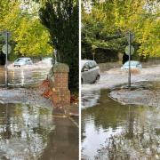 Flooding on the roads outside Soper Hall in Caterham (photo/ video: Paul Millett)