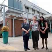 Paulina Bylica, sister on chemotherapy unit; Jan Morrison Macmillan lead cancer nurse and Archana Sood, Macmillan information and support manager, outside the Sir William Rous Unit