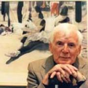 The Meninsky family�s favourite picture of Philip. In the background is one of his paintings for English National Ballet. Seventy of his prisoner-of-war sketches can be seen in the Imperial War Museum