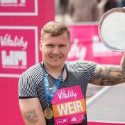Winner: David Weir with his medal for winning the men's wheelchair race in the Vitality Westminster Mile last month        Picture: Bob Martin/Silverhub