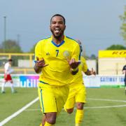 Michael Campbell celebrates his goal for Sutton Common Rovers