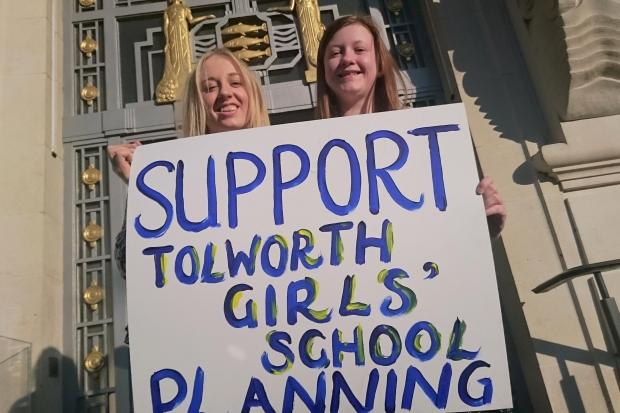 Year 13 students Lottie Premm-Jones (left) and Jess Bush outside Guildhall ahead of last night's vote