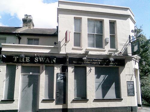 The Swan in Mill Street Kingston by a university island enclosed by the Hogsmill river closed in 2008 and is still boarded up
