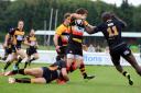 Stopped: Esher's Paul Olima, right, moves in to stop Richmond try scorer Will Browne in Saturday's clash at the Athletic Ground