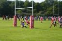 Flanker Rich Ridley goes over for Wibledon’s try.