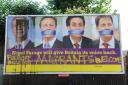 A UKIP billboard was defaced with graffiti