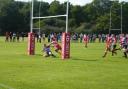 Flanker Rich Ridley goes over for Wibledon’s try.