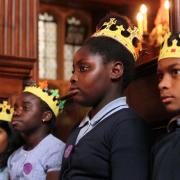 Singing kings: Children from Monks Orchard School in Croydon
