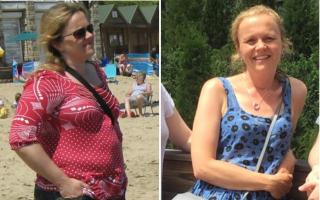 Before and after pictures from Helens weight loss journey