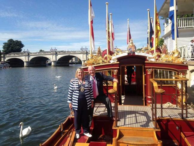 Mayor or Kingston, Julie Pickering aboard the famous Queen's royal rowbridge, Gloriana